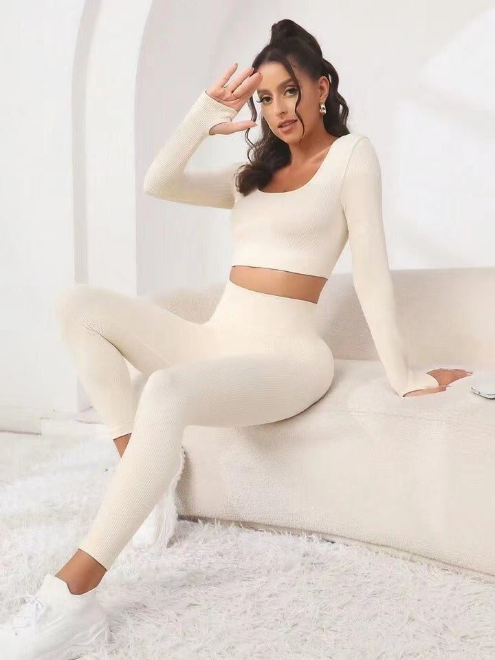 New Thread Seamless Long Sleeve Hip Lifting Trousers Yoga Suit - sidwish