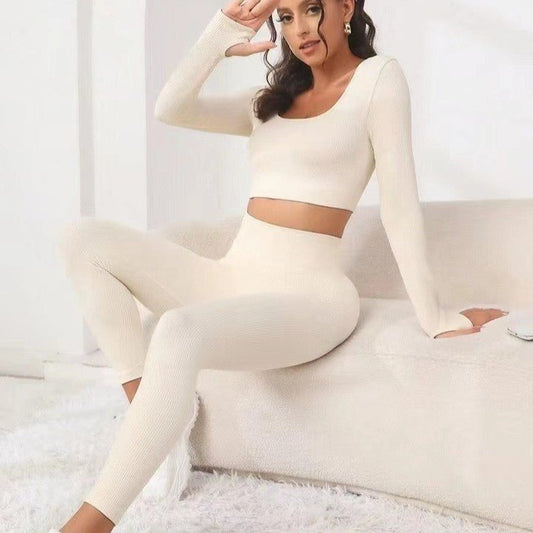 New Thread Seamless Long Sleeve Hip Lifting Trousers Yoga Suit - sidwish