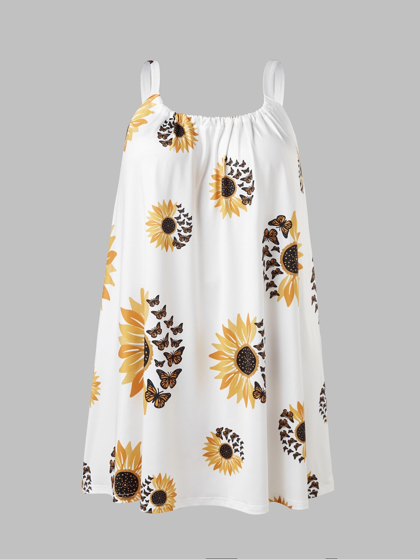 Plus Size Sleeveless Camisole Sunflower Printed Vest Elegant Wrap Women's Sexy Party Casual Loose Dresses - sidwish
