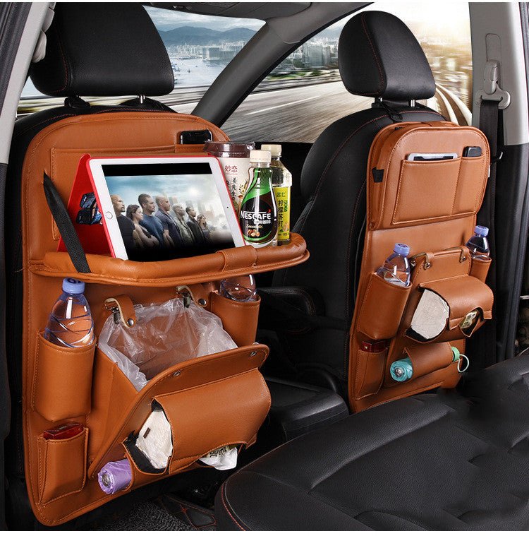 PU Leather Car Storage Bag Multifunction Seat Back Tray Hanging Bag Waterproof Car Organizer Automotive Interior Accessories - sidwish