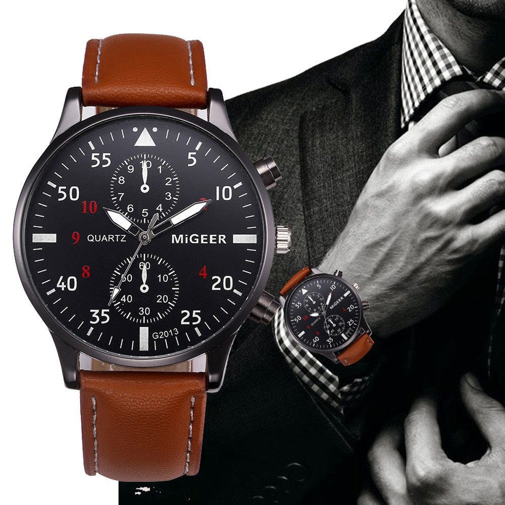 Retro Design Leather Band Watches Men Top Brand Relogio Masculino NEW Mens Sports Clock Analog Quartz Wrist Watches - sidwish