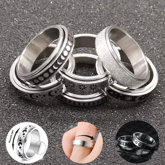 Stainless Steel Rotatable Spinner Ring Moon Stars Relieve Anxiety Rings - sidwish