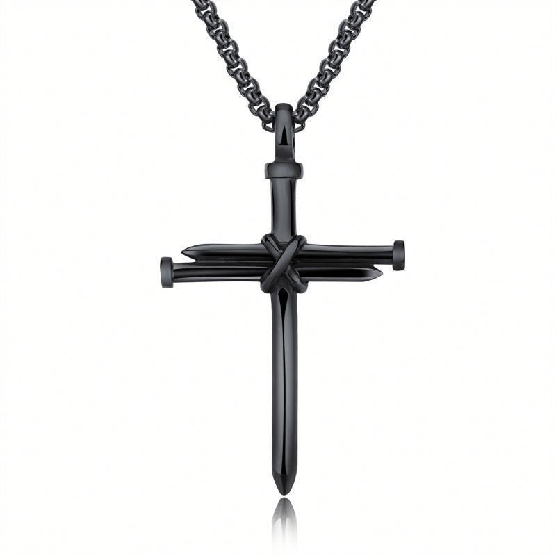 Steel Gold Black Color Fashion Mens Iron Nail Cross Pendant Necklace Stainless Steel 3mm Round Box Chain Jewelry Gift For Men - sidwish
