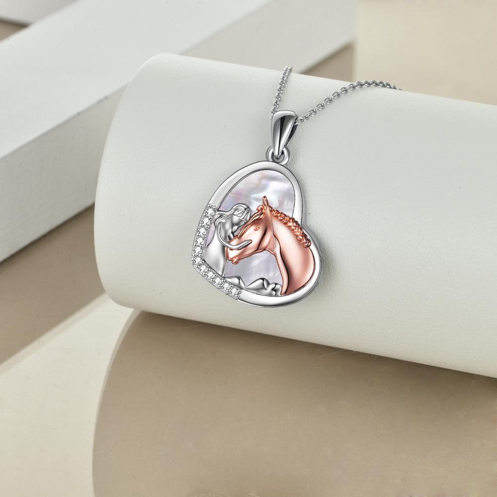 Sterling Silver Girls Embrace Horse Heart Pendant Necklace for Women Girls - sidwish