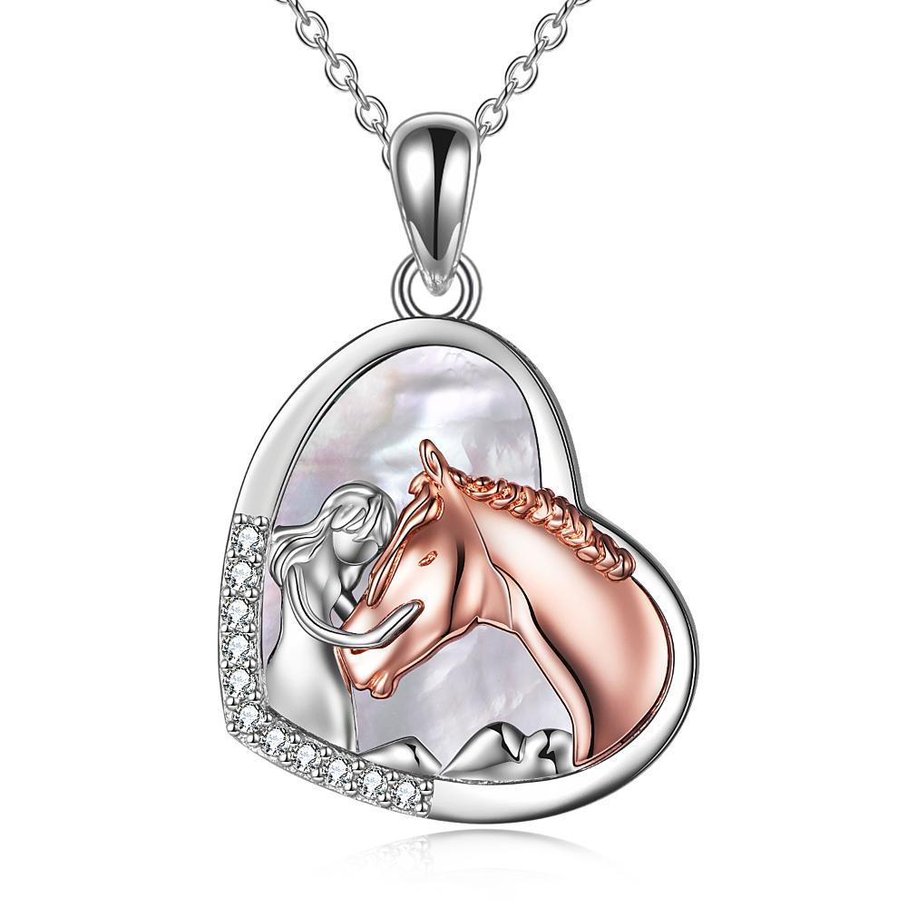 Sterling Silver Girls Embrace Horse Heart Pendant Necklace for Women Girls - sidwish