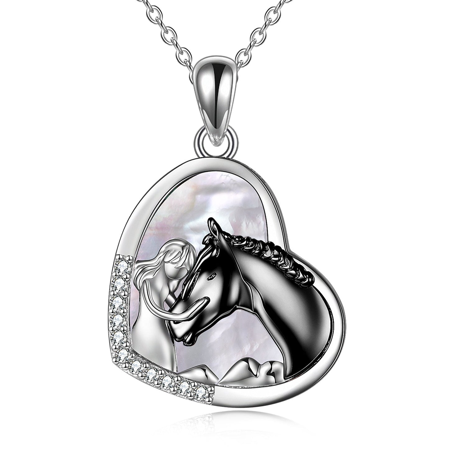 Sterling Silver Girls Embrace Horse Heart Pendant Necklace for Women Girls - sidwish