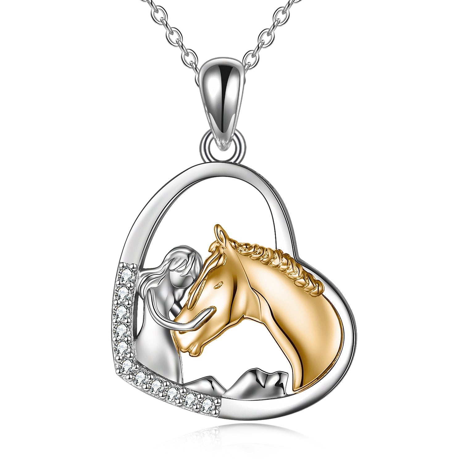 Sterling Silver Girls Embrace Horse Heart Pendant Necklace for Women Girls - sidwish