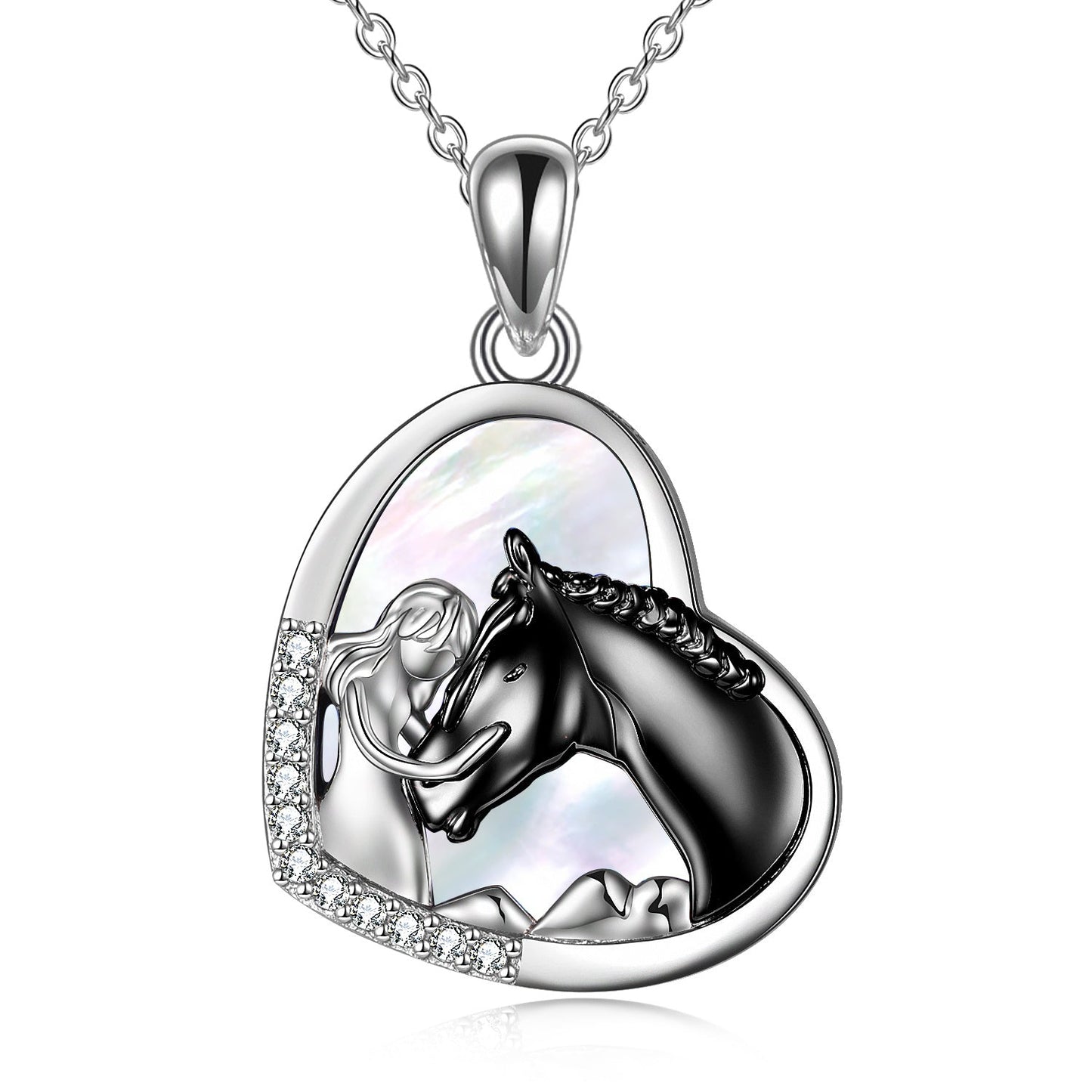 Sterling Silver Girls Embrace Horse Heart Pendant Necklace for Women Girls - sidwish