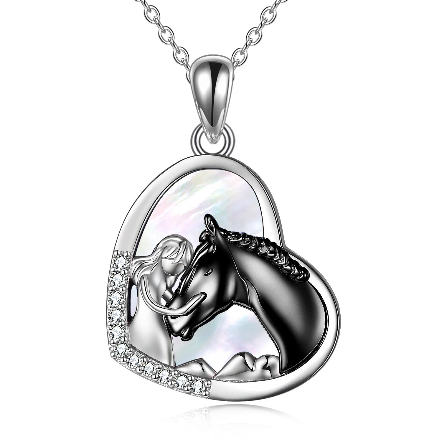 Sterling Silver Girls Embrace Horse Heart Pendant Necklace for Women Girls - sidwish