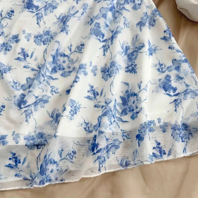 Women's Boho Floral Print Mini Dress Spaghetti Strap Ruched Ruffle Hem Vacation Sundresses - sidwish