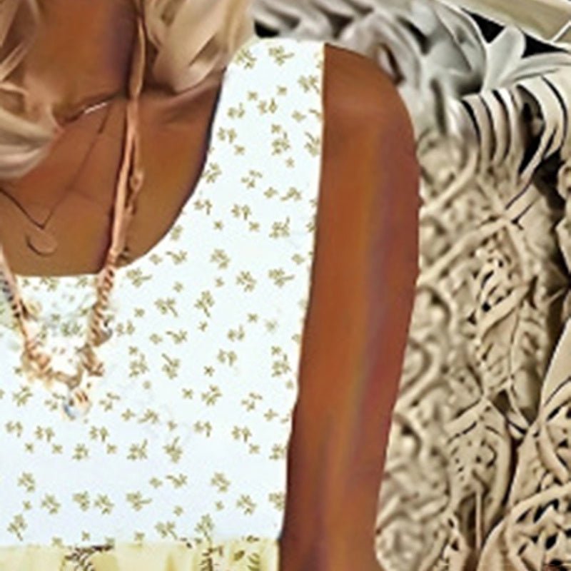 Women's Plus Size Boho Floral Dresses Sleeveless Tiered Pleated Swing Long Sundress - sidwish