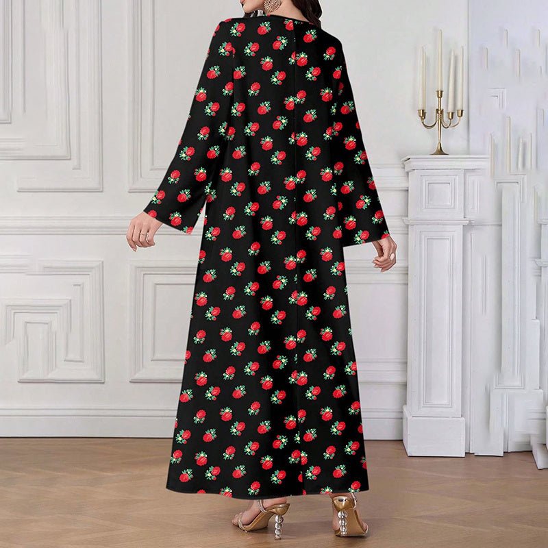 Women's Plus Size Ethnic Maxi Dress - Bohemian Embroidered Floral Print V - Neck Retro Long Dress - sidwish