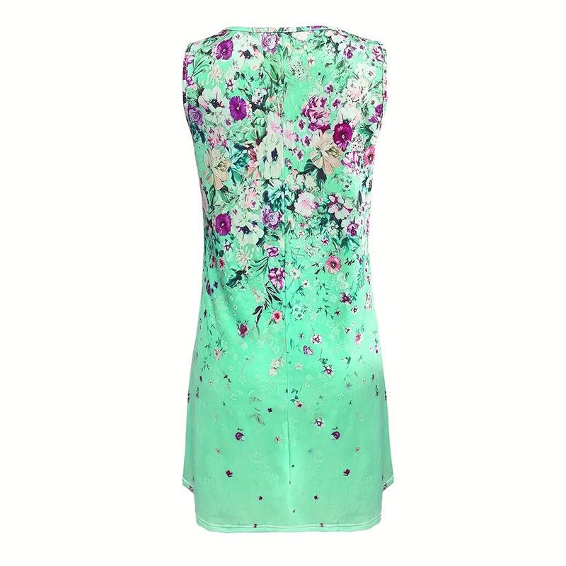 Women's Sleeveless Floral Print Boho Sundress Casual Loose Fit Summer Tank Dress - sidwish
