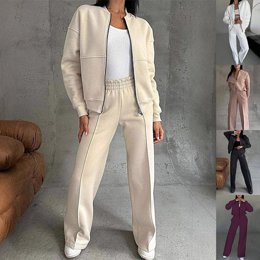 Women's Sports Suits Zipper Jacket And Wide Leg Pants Two - piece Set - sidwish