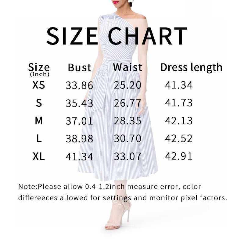 Women's Summer One Shoulder Striped Midi Dress Elegant Tie Waist Bodycon Dresses With Pockets - sidwish