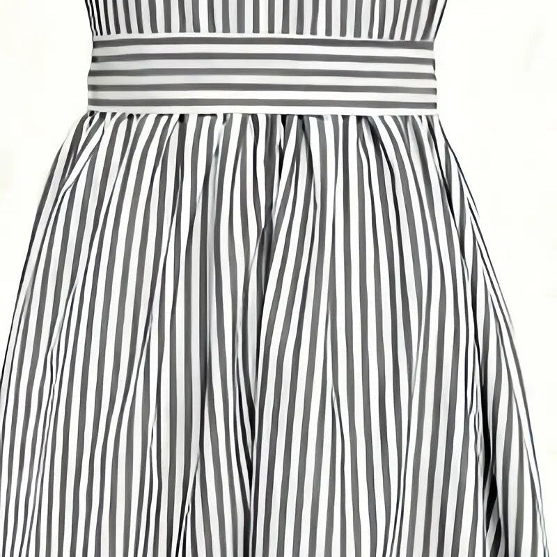 Women's Summer One Shoulder Striped Midi Dress Elegant Tie Waist Bodycon Dresses With Pockets - sidwish