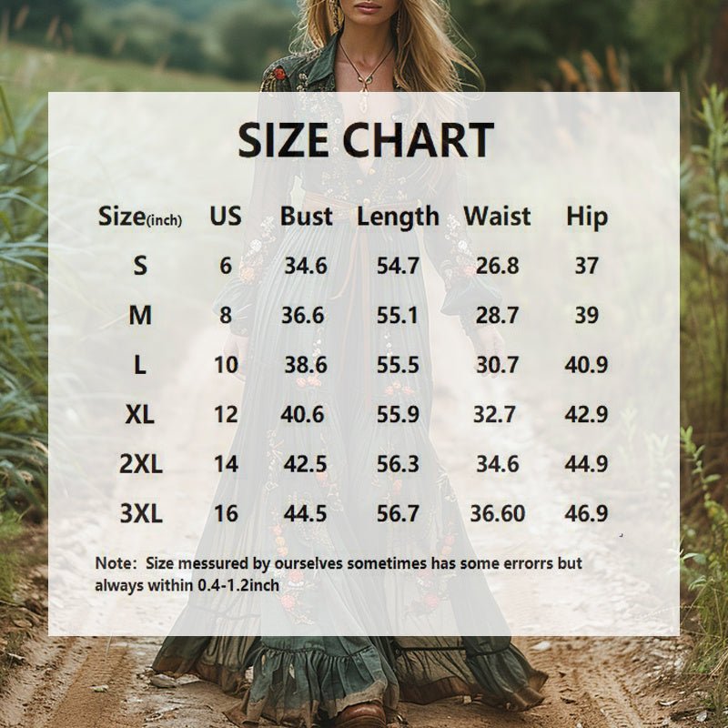 Women's Turn - Down Collar Button - Up Long Sleeve Floral Print Dress With Ruffles Cuffs & Hem Spring Summer Beach Maxi Dress - sidwish