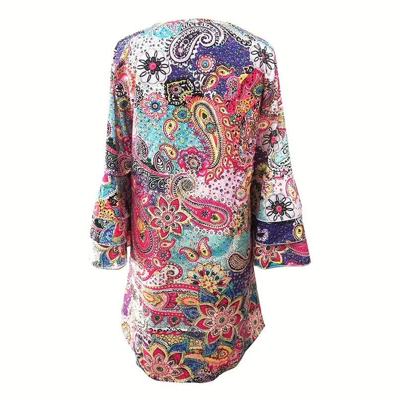 Women's V - Neck Floral Print Dress 3 4 Sleeve Summer Beach Vacation Dress With Pockets - sidwish