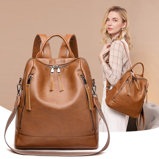 Backpack Women&#039;s Soft Leather Bucket Type Youth Casual Schoolbag Soft Leather European And American Trend Simple - Sidwish
