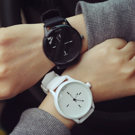 Black And White Korean Couple Personality Trendy Male Middle School Student Watch - Sidwish