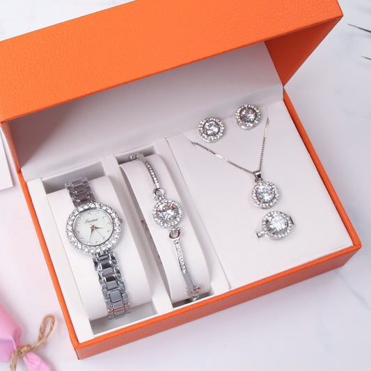 Five-piece Set Vibrato Live Diamond-encrusted Fashion Trend Quartz Watch Watch Set - Sidwish