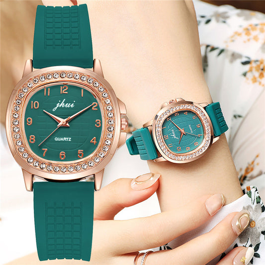 Women's Square Silicone Strap Digital Grid Dial Quartz Watch Fashion Trend Ladies Watch - Sidwish