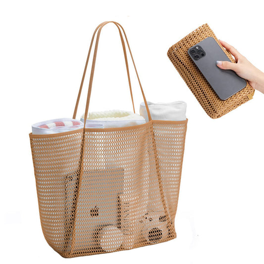 Breathable Mesh Toy Swimsuit Sundries Storage Bag Beach Bag Multi-functional One-shoulder Shopping Bag Large - Sidwish