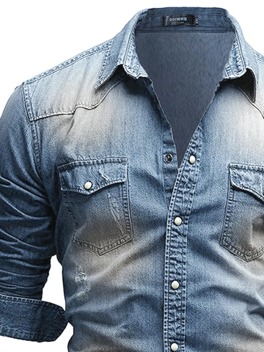 Casual Men's Double Pocket Men's Casual Long Sleeve Denim Shirt Jacket - Sidwish