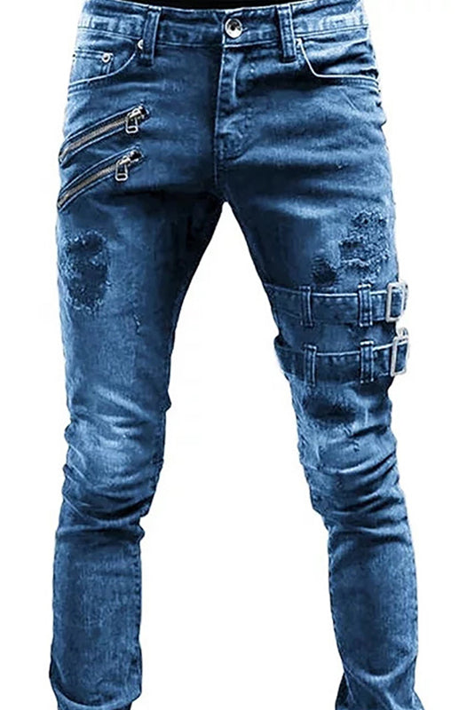 Men's Fashion Mid Waist Ripped Slim Jeans - Sidwish