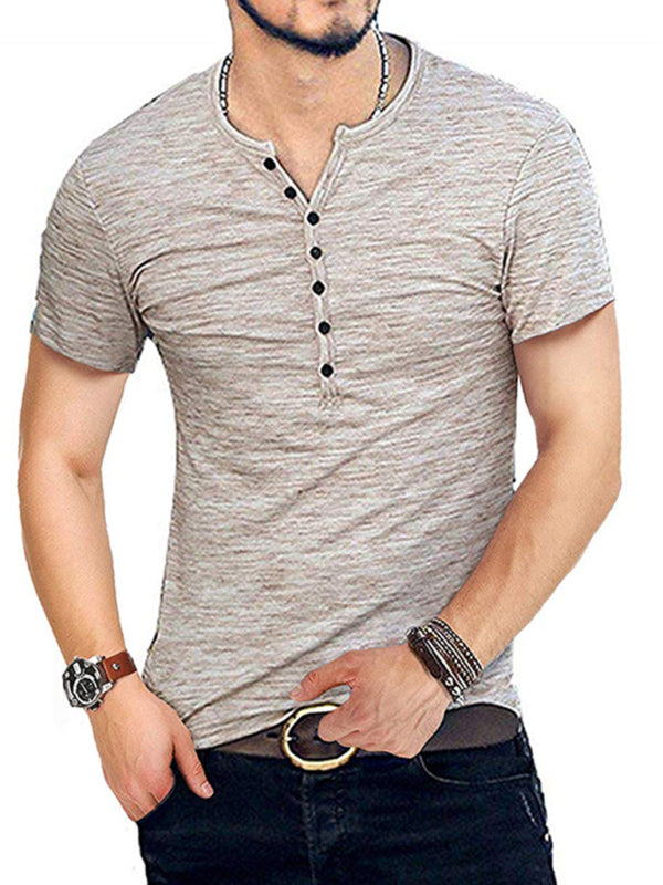 Summer Men's Short Sleeve Men's T-Shirt Henley Collar Slim Fit Men's Clothing - Sidwish