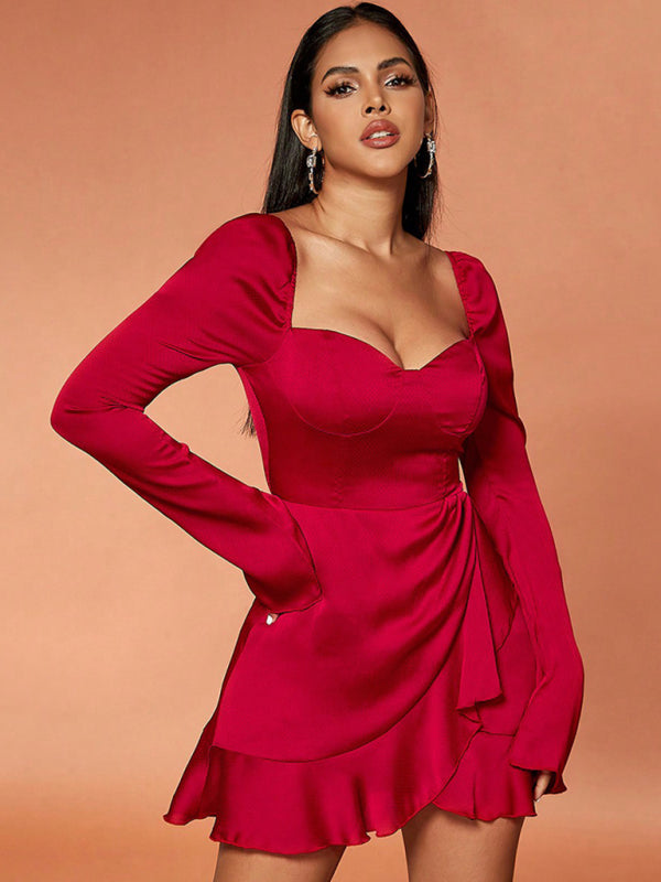 Women's Sexy Bell Sleeve Ruffle Dress - Sidwish